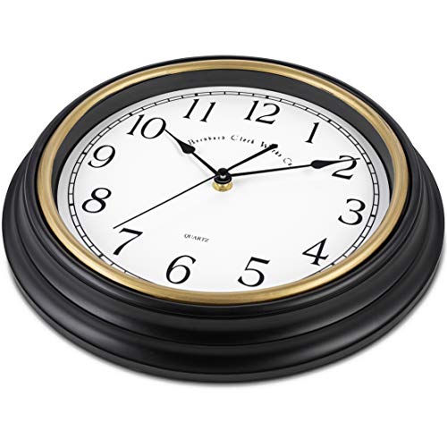 Bernhard Products Vintage Black Wall Clock 12 Inch Silent Non Ticking Battery Operated Decorative Retro Rustic Clock for Living Room Decor, Kitchen Dining Room Bedroom Bathroom or Office