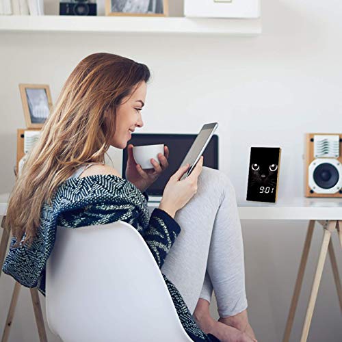 Digital Alarm Clock Black Cat for Bedrooms Kitchen Office 3 Alarm Settings Radio Wood Desk Clocks