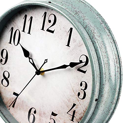 HYLANDA Wall Clock Battery Operated, 12 inch Vintage Retro Silent Wall Clocks Decorative for Living Room/Kitchen/Home/Bathroom/Bedroom/Patio/Office(Light Blue)