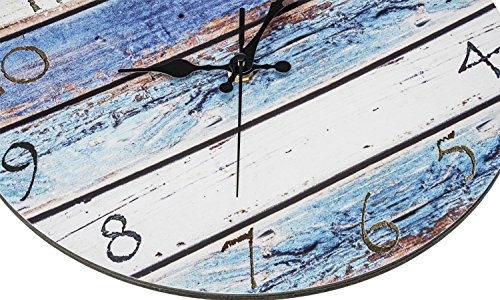 Bernhard Products Rustic Beach Wall Clock 12″ Round, Silent Non Ticking Quartz – Battery Operated, Fiberboard Wooden Look, Vintage Shabby Beachy Ocean Coastal Paint Boards Nautical Decorative Clocks