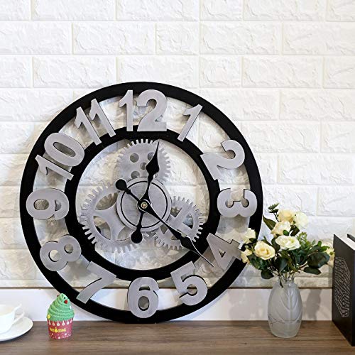 BEAMNOVA Large Wall Clock Decorative for Living Room Decor Steampunk Farmhouse Rustic Vintage Wall DÃ©cor Timer, Silver Arabic 23 Inch