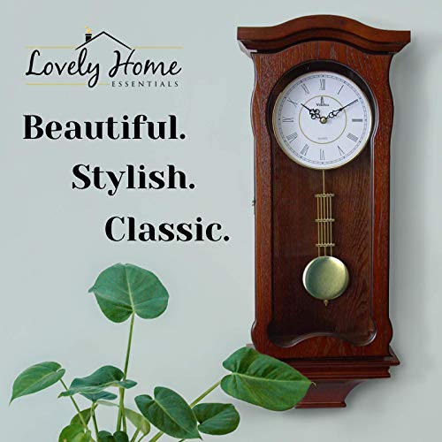 Pendulum Wall Clock Battery Operated – Silent Quartz Wood Pendulum Clock – Dark Wooden Decorative Wall Clock Pendulum, for Living Room, Kitchen & Home DÃ©cor, 23.5 x 9.75 Inches
