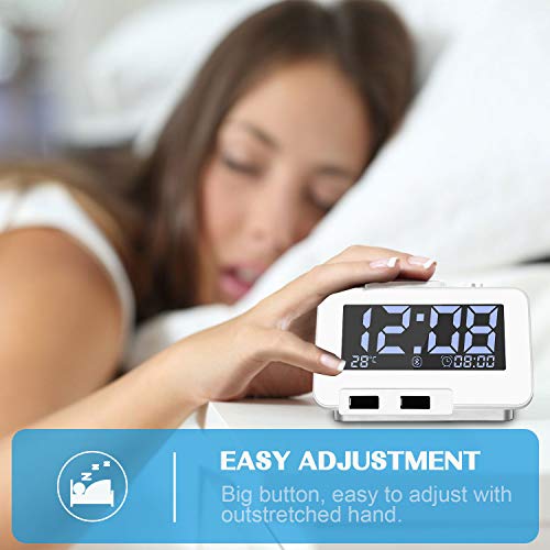 Homtime Alarm Clock with Bluetooth & Charger: Dual USB Charging & Bluetooth Speaker – 3.2″ LCD Display Screen Dimmable Light Digital Alarm Clocks for Girls/Adult Bedroom