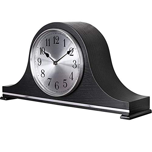 Desk Clock Mantel Clock Chime European Retro Table Clocks Living Room Battery Operated Non-Ticking Silent Bedroom Decoration Black Wooden Frame