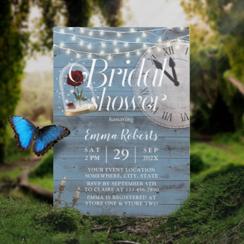 Rustic Fairytale Wedding Dusty Blue Bridal Shower Invitation