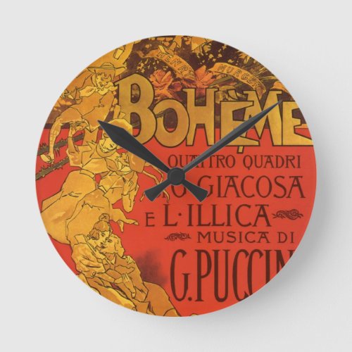 Vintage Art Nouveau Music, La Boheme Opera, 1896 Round Clock