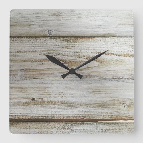 Whitewashed wooden board square wall clock